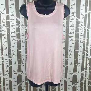 Ribbed Knit Lettuce Edge Ruffle Trim Tank Top XL Pink
